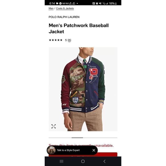 Polo Ralph Lauren Tiger Fleece Bomber Patch P Wing Varsity Camo Jacket Size M - Picture 8 of 8